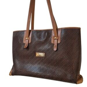 Tignanello Brown Logo-Print Leather Trim Tote